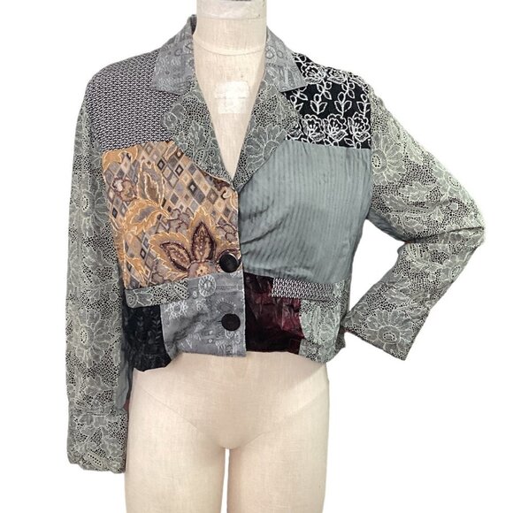 VTG Surya Beaded Embroidered Patchwork Cropped Jacket Sz M 184B - Picture 4 of 13